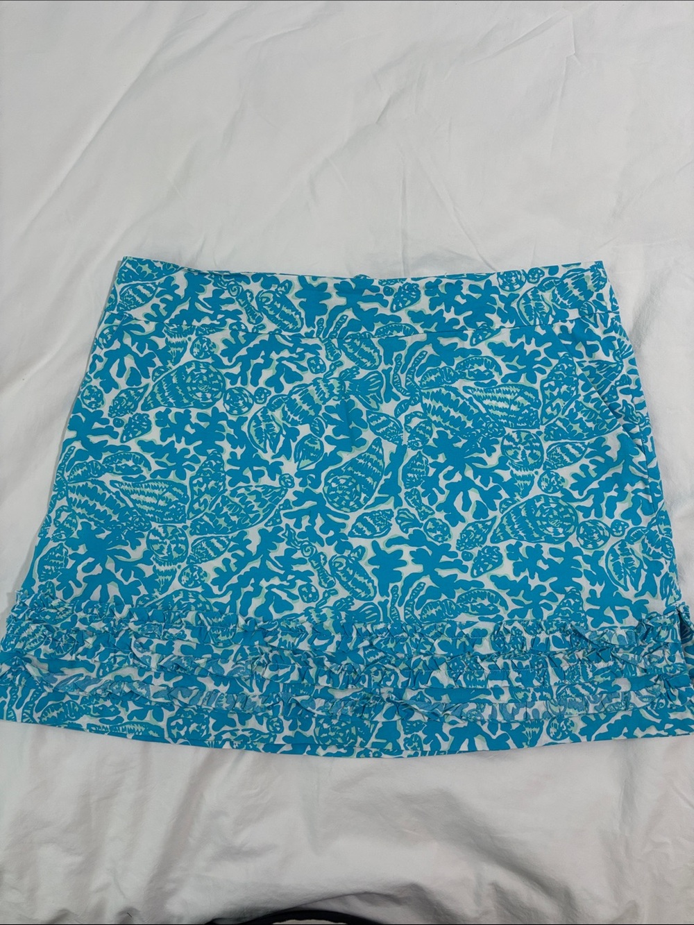 Lilly Pulitzer Turquoise Floral Print Ruffle Hem Skirt